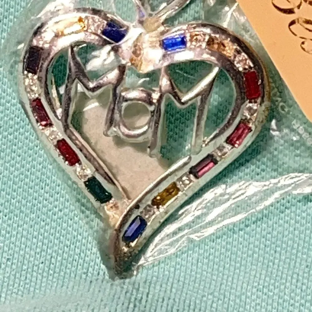 MOM pendant‎ with multi colored stones silver tone 1.5